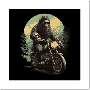 Bigfoot Riding Motorcycle Bike Rider Posters and Art